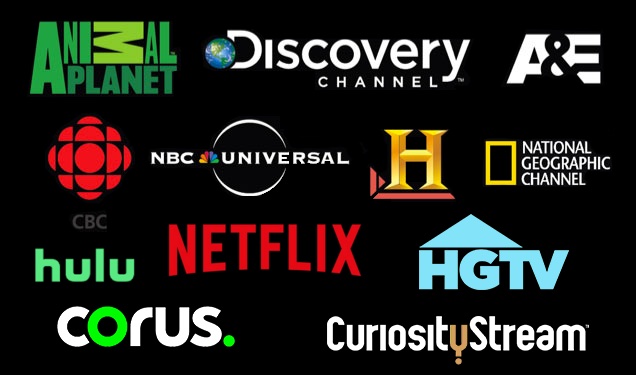 Netflix, Hulu, Discovery, National Geographic, History, Animal Planet, CBC, NBCUniversal, A&E, HGTV, Corus, CuriosityStream
